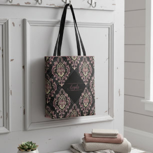 Modern Damask Rose Gold And Glitter Tote Bag