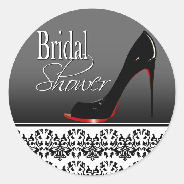Modern Damask Stiletto Bridal Shower Classic Round Sticker (Front)