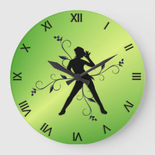 Modern Dance Green w Black Numerals Large Clock