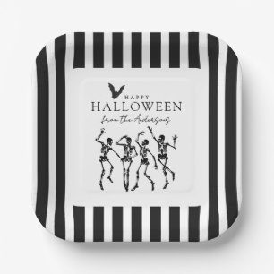 Modern Dancing Skeletons Happy Halloween Paper Plate