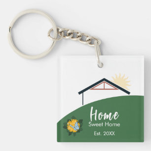 Modern Dandelion Butterfly Home Sweet Home Key Ring