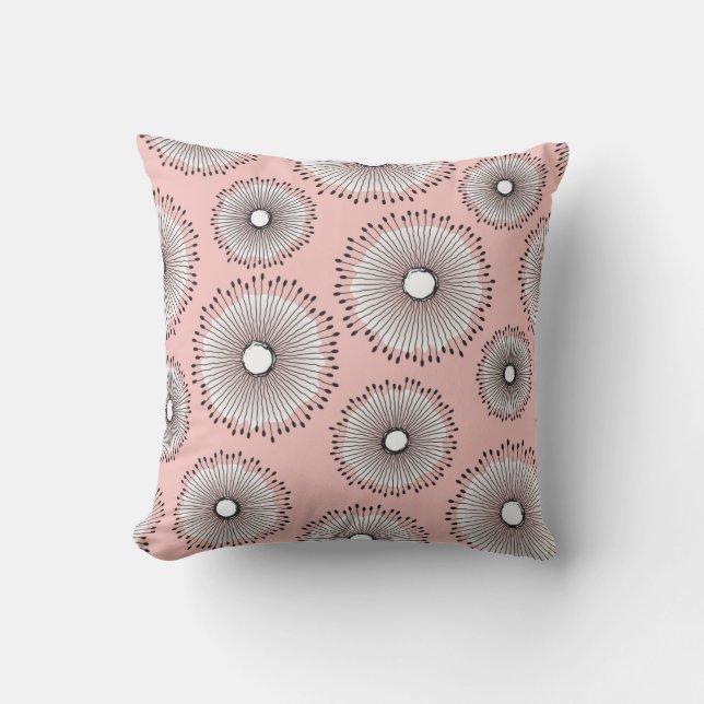Modern Dandelion Flower Pattern Blush Pink Cushion (Front)