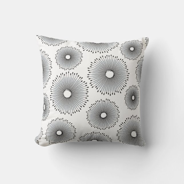 Modern Dandelion Flower Pattern in Grey Cushion (Front)
