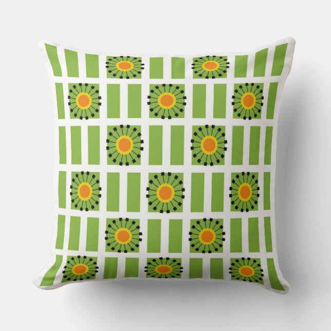Modern Dandelion Green Yellow Geometric Pattern Cushion (Front)