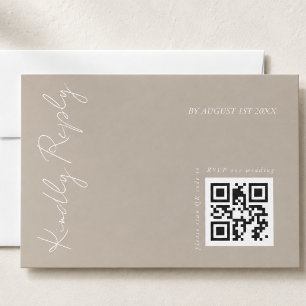 Modern Dark Beige Wedding QR code RSVP Card