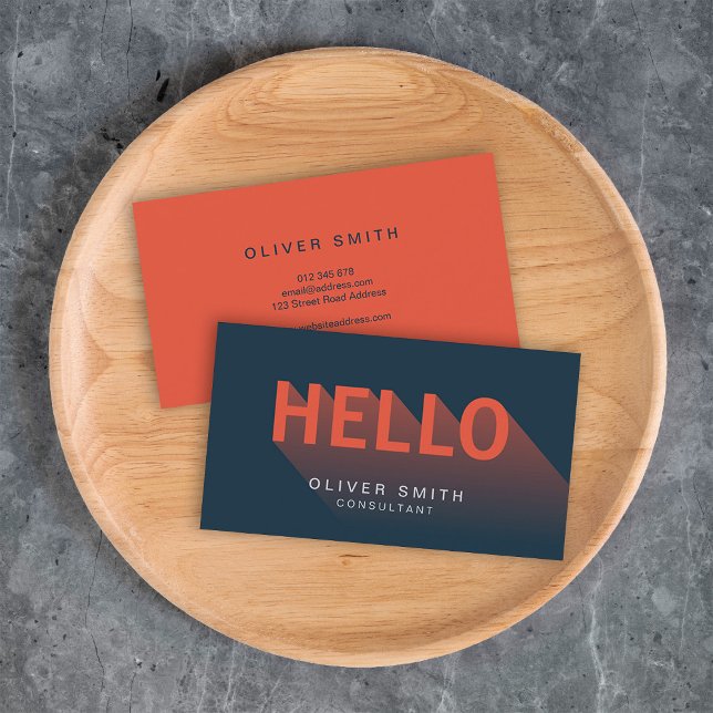 Modern Dark Blue and Orange Hello Business Card (Creator Uploaded)
