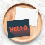 Modern Dark Blue and Orange Hello Typography Postcard<br><div class="desc">Send a hello to family and friends with this fun dark blue card featuring a modern abstract design of an orange "Hello" with a long shadow gradient. *Please note that the Zazzle Watermark that appears in the zoom preview will NOT appear on the final printed product. © Rosewood and Citrus...</div>