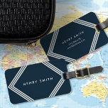 Modern Dark Blue and White Borders Geometric Luggage Tag<br><div class="desc">Stay stylish when you travel with this modern dark blue luggage tag featuring a geometric shape with white borders. Personalise this tag with your information and for more options such as to change the font and it's size click the "Customise it" button. *Please note that the Zazzle Watermark that appears...</div>