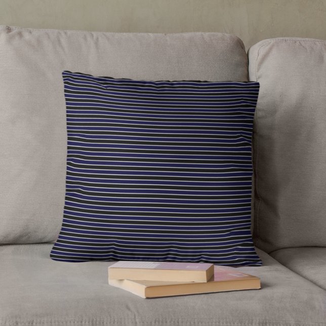 Modern Dark Blue Black Stripes Cushion (Creator Uploaded)