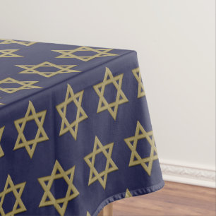 Modern Dark Blue Chanukah STAR OF DAVID Tablecloth