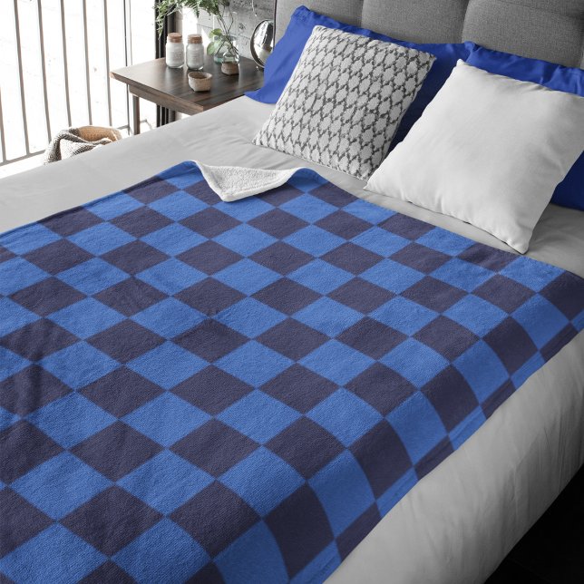 Modern Dark Blue Croatian Chequered Pattern Fleece Blanket (Creator Uploaded)