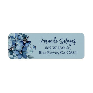 Modern Dark Blue Floral Return Address