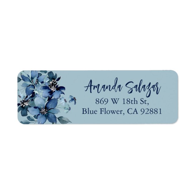 Modern Dark Blue Floral Return Address  (Front)