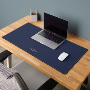 Modern Dark Blue Gold Company Monogram Desk Mat