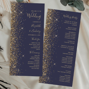 Modern Dark Blue Gold Glitter Edge Wedding
