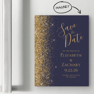 Modern Dark Blue Gold Save the Date Magnetic Card