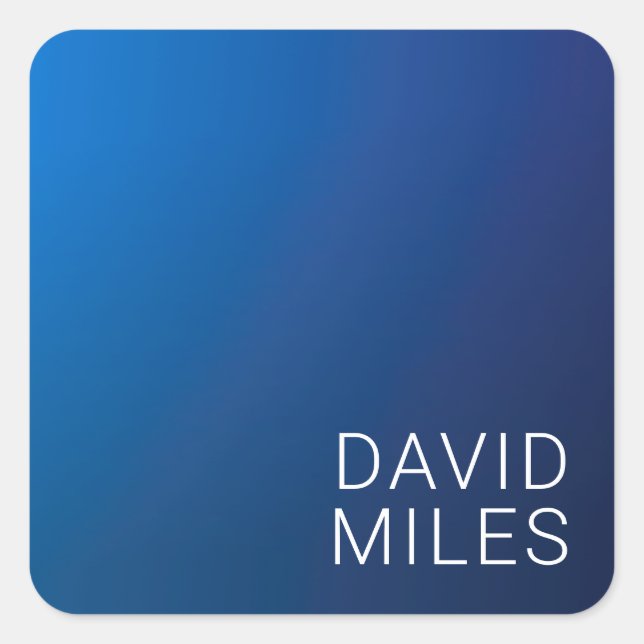 Modern Dark Blue Gradient & Minimal Editable Text Square Sticker (Front)