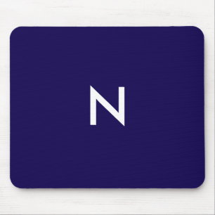 Modern Dark Blue Minimalist Monogram Initial Mouse Pad