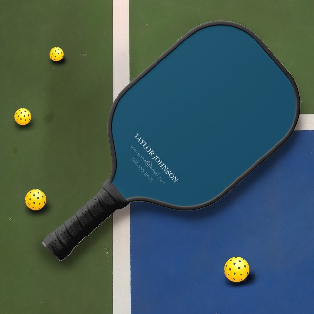 Modern Dark Blue Monogram Name + Contact Pickleball Paddle (Creator Uploaded)