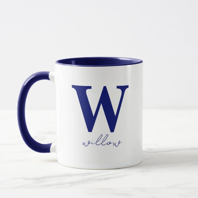 Modern Dark Blue Personalised Monogram Mug (Left)