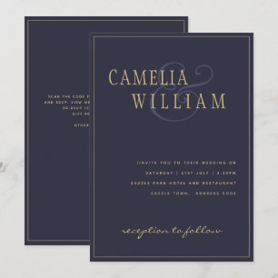 Modern Dark Blue Purple Wedding Invitation