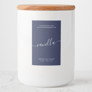 Modern dark blue script candle product label