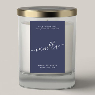 Modern dark blue script candle product label