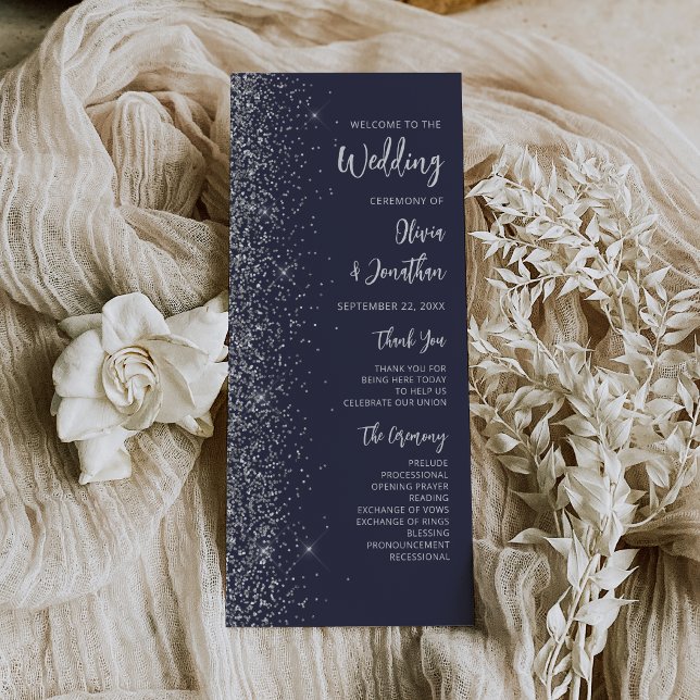 Modern Dark Blue Silver Glitter Script Wedding (Creator Uploaded)
