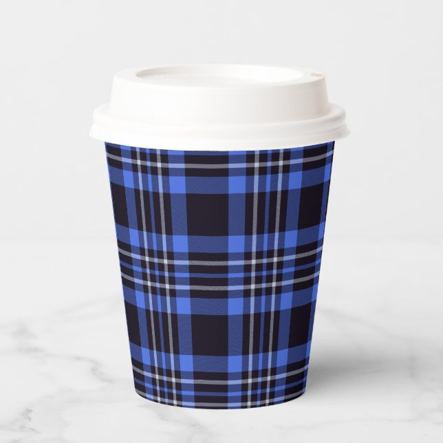 Modern Dark Blue Tartan Plaid Paper Cups (Front)