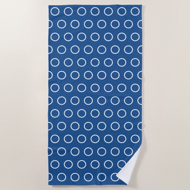 Modern Dark Blue White Circle Pattern Beach Towel (Front)