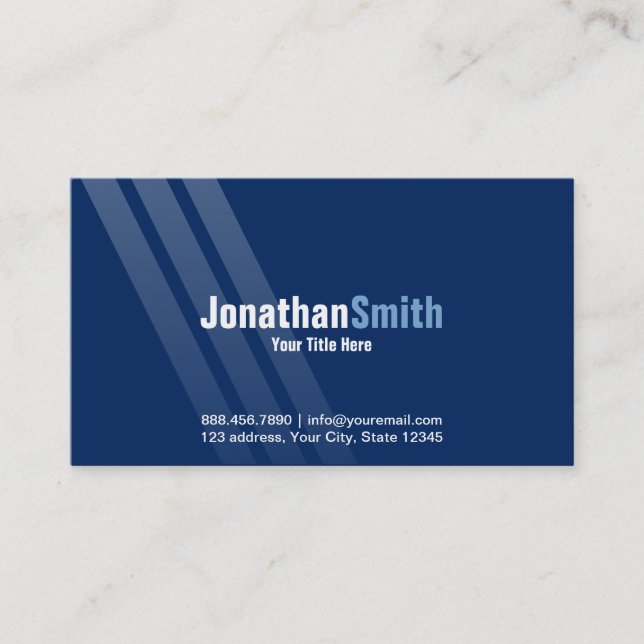 Modern Dark Blue With Stripes Business Card (Front)