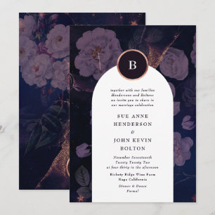 Modern Dark Boho Floral Arch Rose Gold Wedding Invitation
