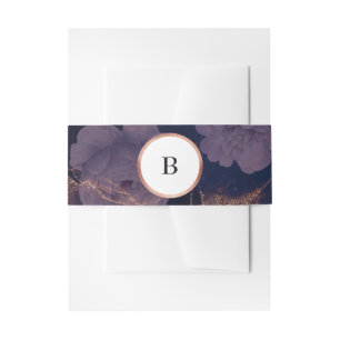 Modern Dark Boho Floral Arch Rose Gold Wedding Invitation Belly Band