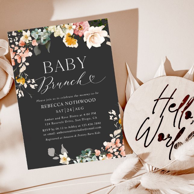 Modern Dark Boho Floral Baby Brunch  Invitation (Creator Uploaded)