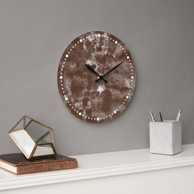 Modern Dark Brown Abstract Watercolor Pattern Large Clock (Office)