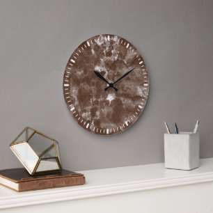 Modern Dark Brown Abstract Watercolor Pattern Large Clock