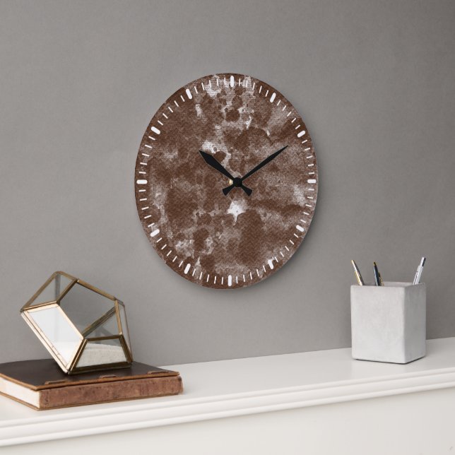 Modern Dark Brown Abstract Watercolor Pattern Large Clock (Office)
