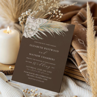 Modern Dark Brown Floral & Palm Wedding Invitation