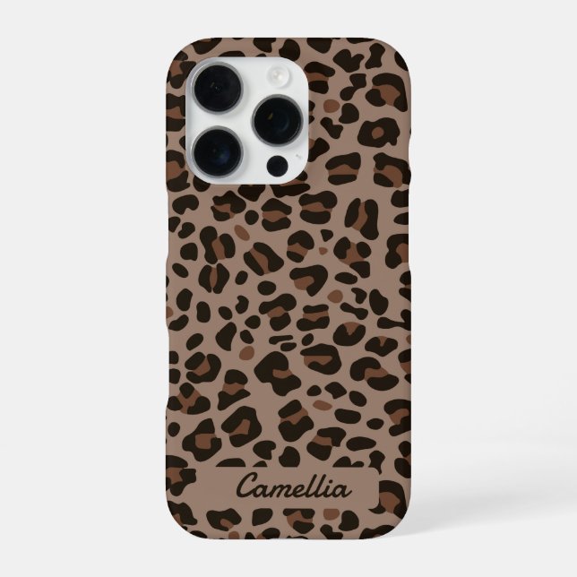 Modern Dark Brown Leopard Cheetah Pattern iPhone Case (Back)