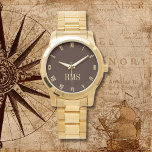 Modern Dark Brown Monogram Oversized Gold Bracelet Watch<br><div class="desc">Custom, personalised, unisex, elegant faux gold monogrammed on dark brown colour dial, luxurious oversized gold tone stainless steel bracelet wrist watch. Simply type in your initials / monogram, to customise. Go ahead create a wonderful, custom watch for the special men and women in your life - mum, dad, bride, groom,...</div>