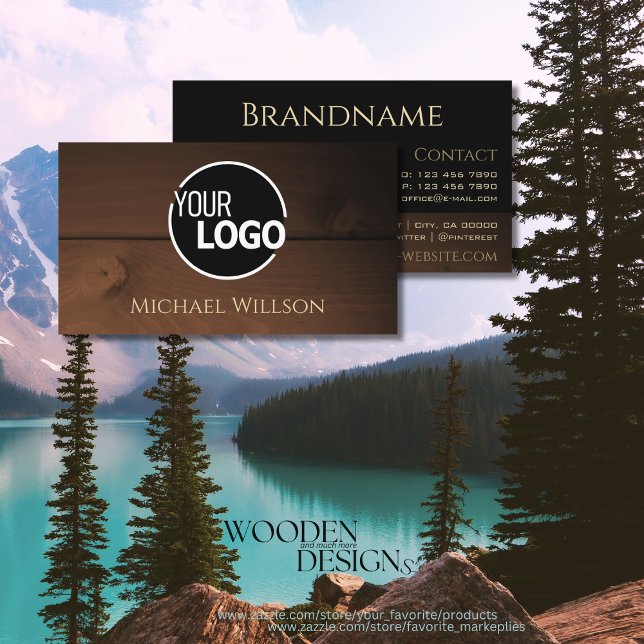 Modern Dark Brown Wood Grain Wooden Boards Logo Business Card (Creator Uploaded)