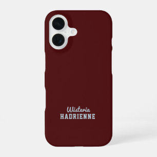 Modern Dark Burgundy Blue Sports Monogram Name iPhone 16 Case