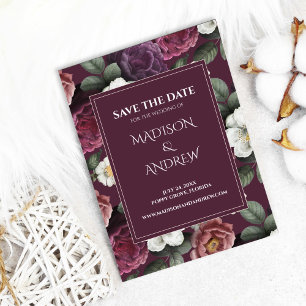 Modern Dark Burgundy Peonies Save the Date Card