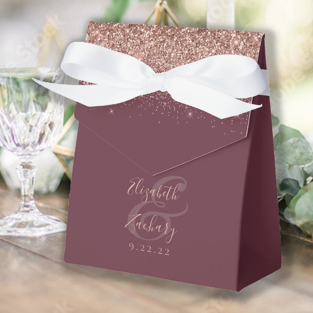 Modern Dark Burgundy Rose Gold Glitter Wedding Favour Box (Creator Uploaded)