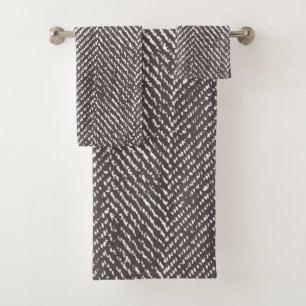 Modern Dark Coffee Brown Herringbone Bath Towel Set