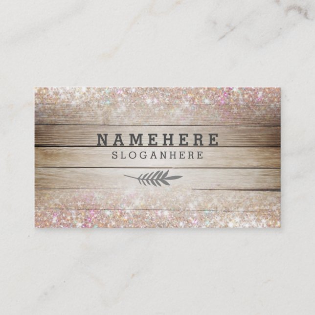 Modern Dark Coffee Wood Glitter Business Card (Front)