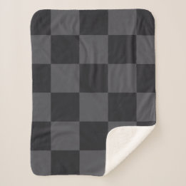 Modern Dark Croatian Black Grey Checkers Sherpa Blanket