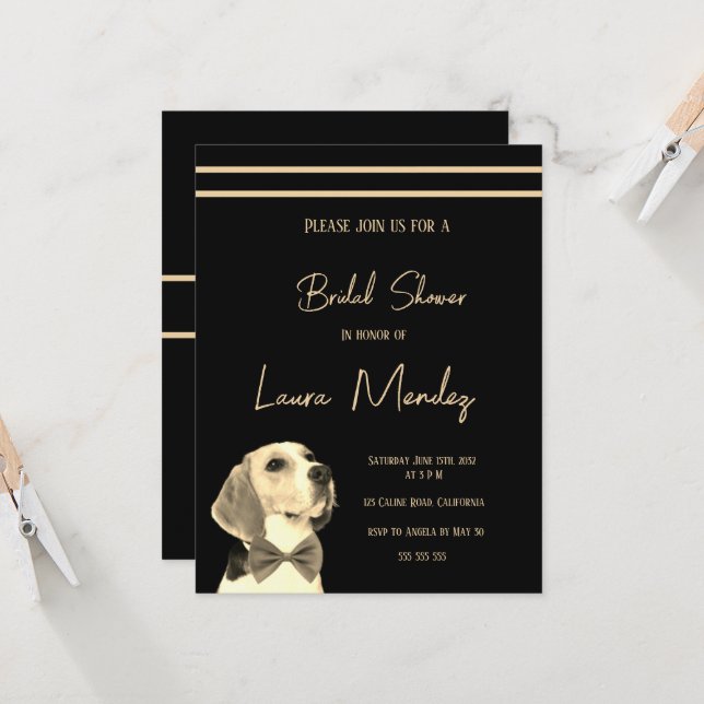 modern dark dog  Bridal Shower Invite (Front/Back In Situ)