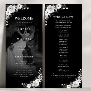 Modern Dark Faded Photo Gothic Floral Wedding Programme