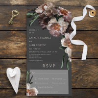 Modern Dark Flower Blossoms Black Dinner